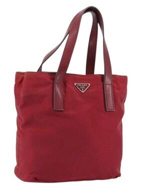 PRADA Hand Bag Nylon Red Silver Auth INZ081